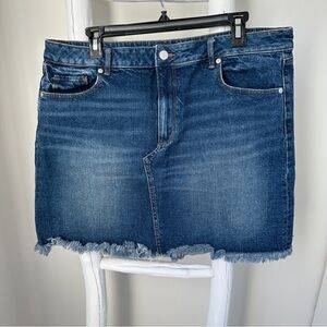 LOFT Dark Blue Denim Frayed Hemline Mini Skirt Size 14